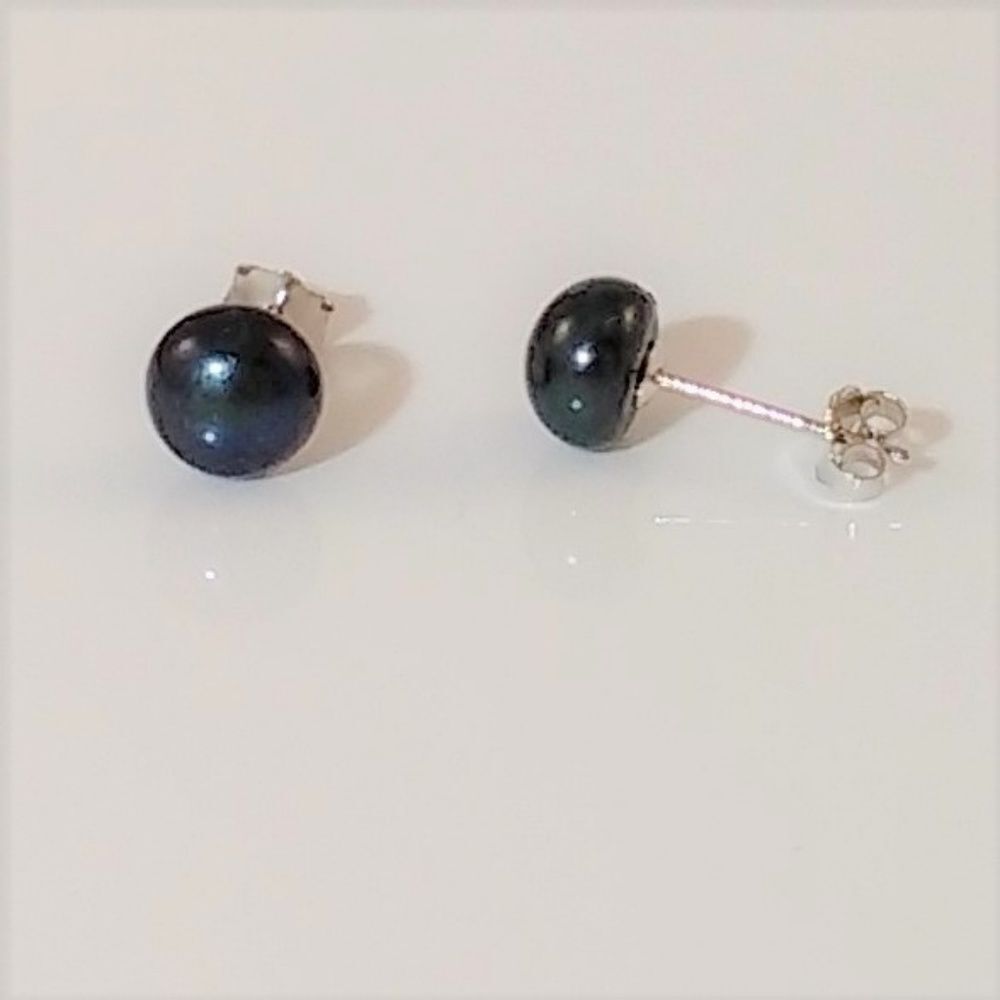 Freshwater Peacock Pearl Post Earrings Sterling Silver